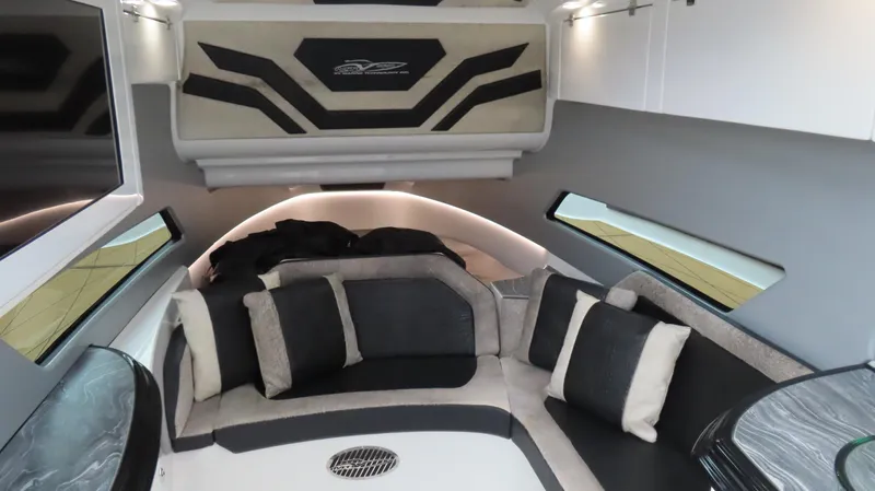 Slide: The Image of Luxurious interior of 2022 MTI 50v boat with modern seating and stylish design. - 7