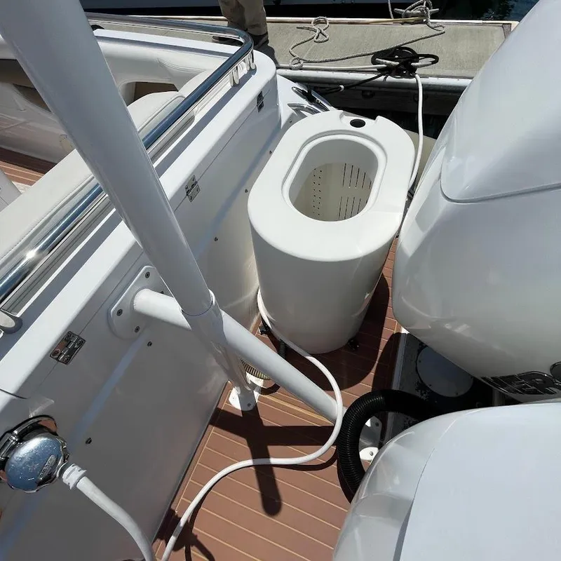 Slide: The Image of Boat deck with a white marine toilet, Airship 330, 2016 model. - 9