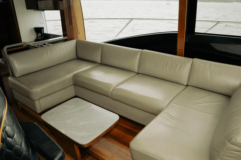 Slide: The Image of Luxurious beige leather seating in 2020 Princess S62 yacht interior. - 28