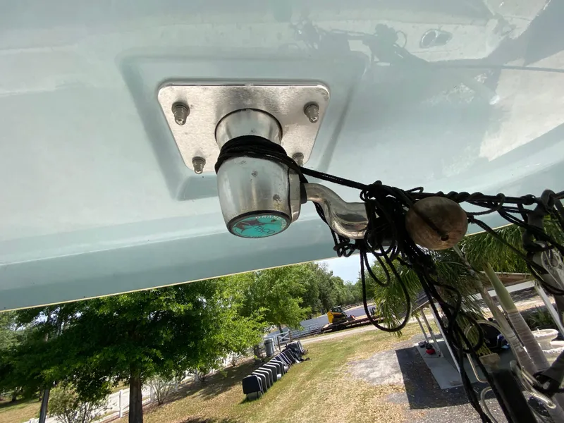 Slide: The Image of Close-up of a 2022 Boston Whaler 250 Outrage boat component with wiring. - 15