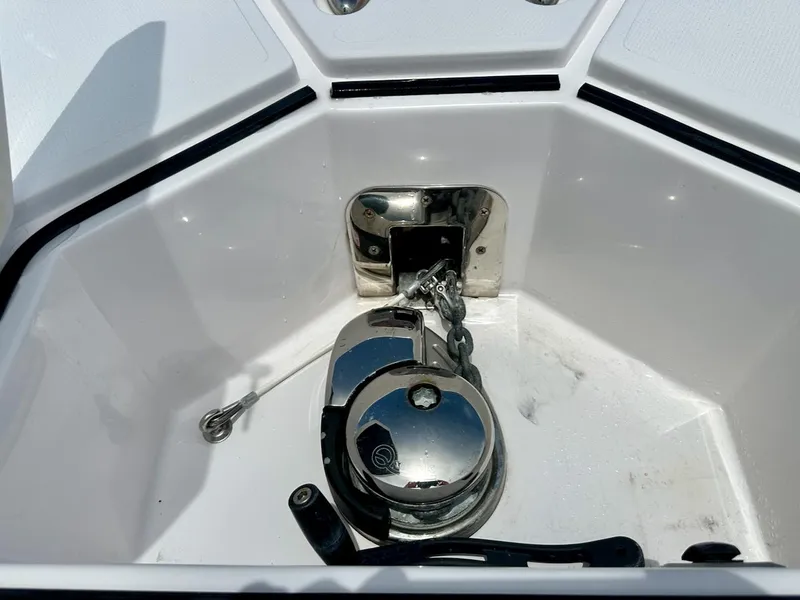 Slide: The Image of Anchor compartment of 2021 Streamline 35CC boat with chain and winch. - 5