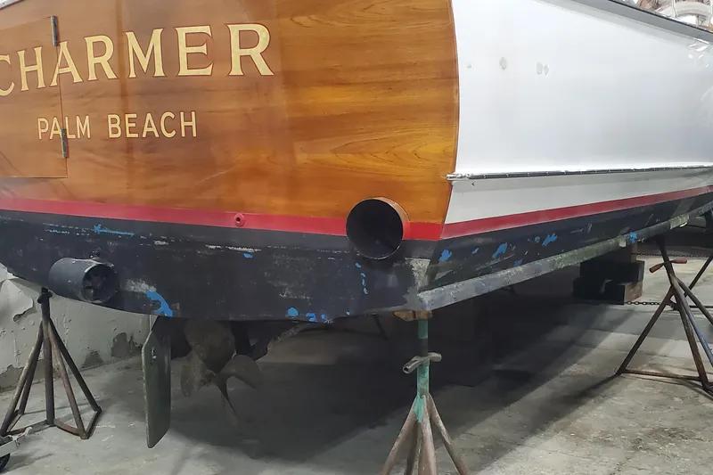 Slide: The Image of 1985 Rybovich 32 Express Walkaround Sportfish boat in dry dock, Palm Beach. - 22