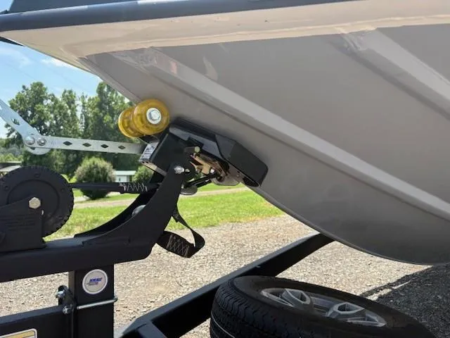 Slide: The Image of 2024 Tracker Pro Team 195 TXW Tournament Edition boat on trailer, close-up of bow and winch. - 3