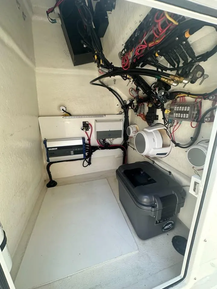 Slide: The Image of Electrical compartment of 2022 Southern Cross 25 boat with wiring and equipment. - 7