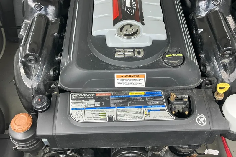 Slide: The Image of Engine of 2023 Crownline Eclipse E235 boat, featuring Mercury 250 horsepower. - 19