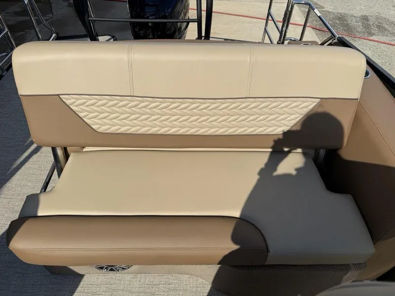 Slide: The Image of 2025 Godfrey Monaco 235 SFL boat seat with beige and brown upholstery, featuring quilted design. - 15