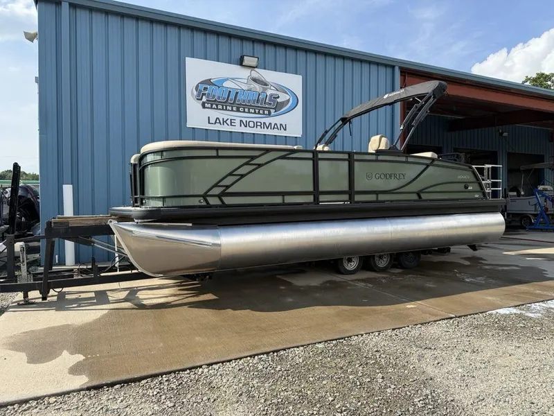 Slide: The Image of 2025 Godfrey Monaco 235 SFL pontoon boat at Foothills Marine Center, Lake Norman. - 6