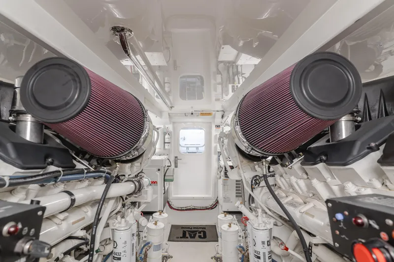 Slide: The Image of Engine room of 2007 Hatteras 64 Motor Yacht with dual air filters. - 45