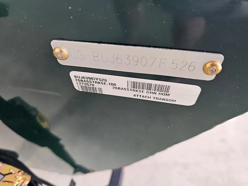 Slide: The Image of 2026 Tracker Bass Tracker Classic Limited hull identification number plate. - 23