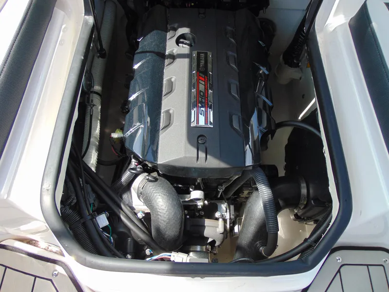 Slide: The Image of 2020 Yamaha Boats 195S engine compartment, showcasing sleek design and advanced engineering. - 13