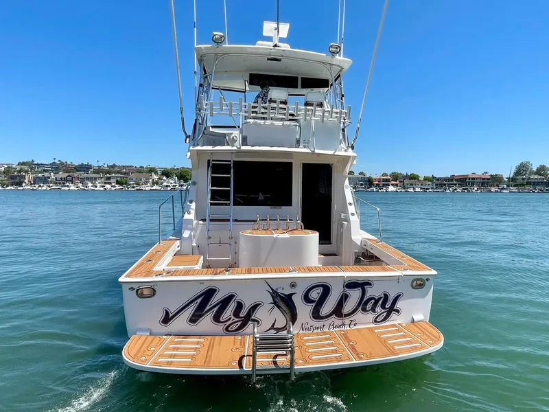 Slide: The Image of 1998 Viking 50 Convertible yacht named "My Way" on water, Newport Beach, clear sky. - 7
