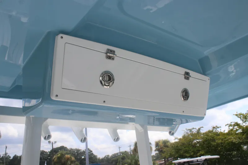Slide: The Image of Storage compartment on 2026 Sea Fox 288 Commander boat, featuring sleek design and secure latches. - 29