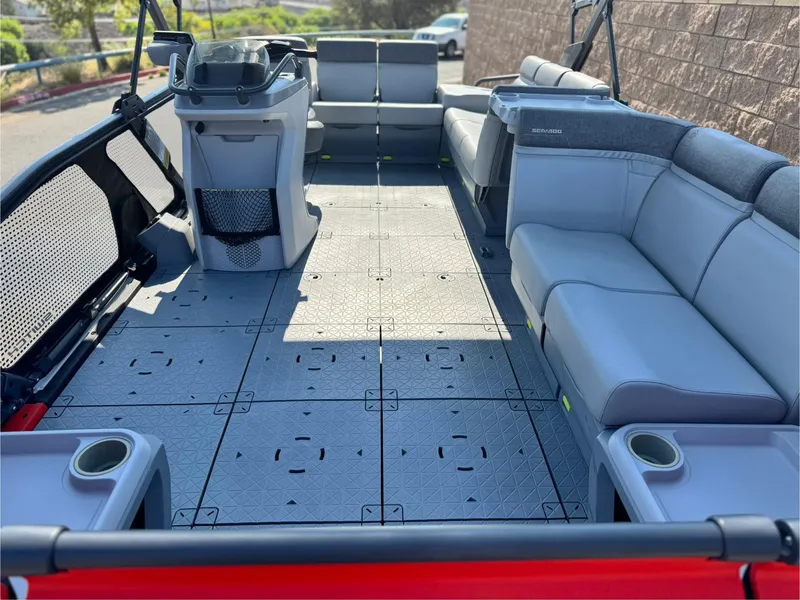 Slide: The Image of 2023 Sea-Doo Switch Cruise 18 interior with spacious seating and modern design. - 8