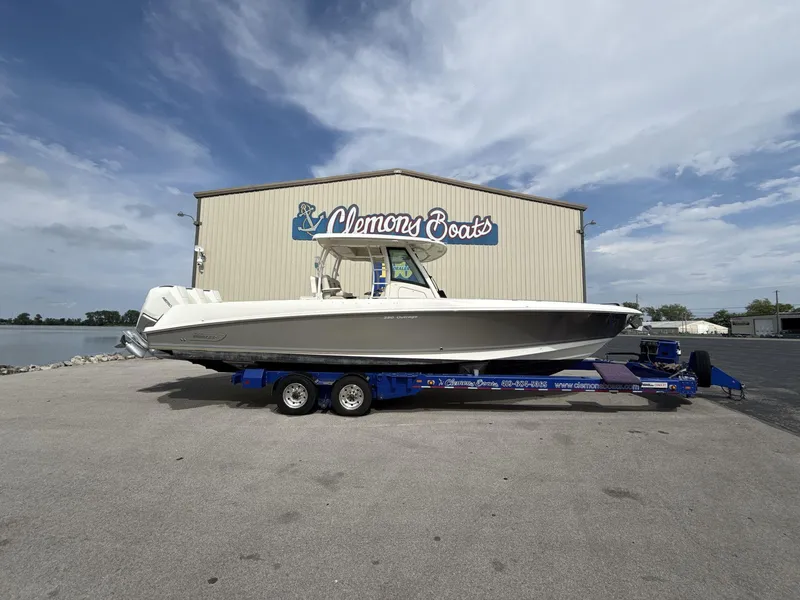 The Image of 2021 Boston Whaler 350 Outrage on trailer at Clemons Boats dealership. - 0