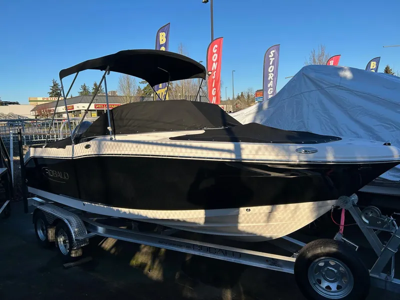 Slide: The Image of 2026 Robalo R207 Dual Console boat on trailer, covered and parked outdoors. - 17