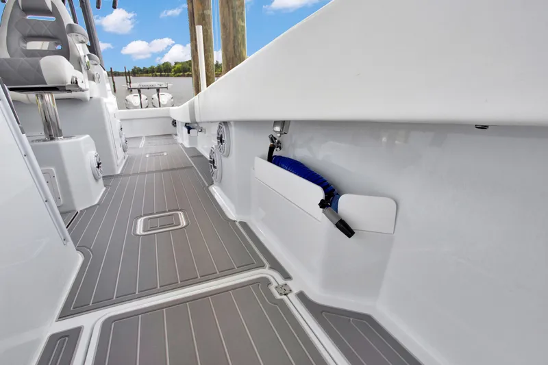 Slide: The Image of 2022 Freeman 47 boat interior with sleek design and modern features. - 37