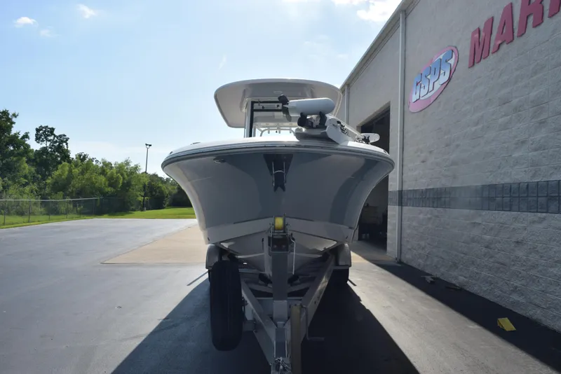 Slide: The Image of 2019 Robalo R272 Center Console boat on trailer outside dealership. - 3