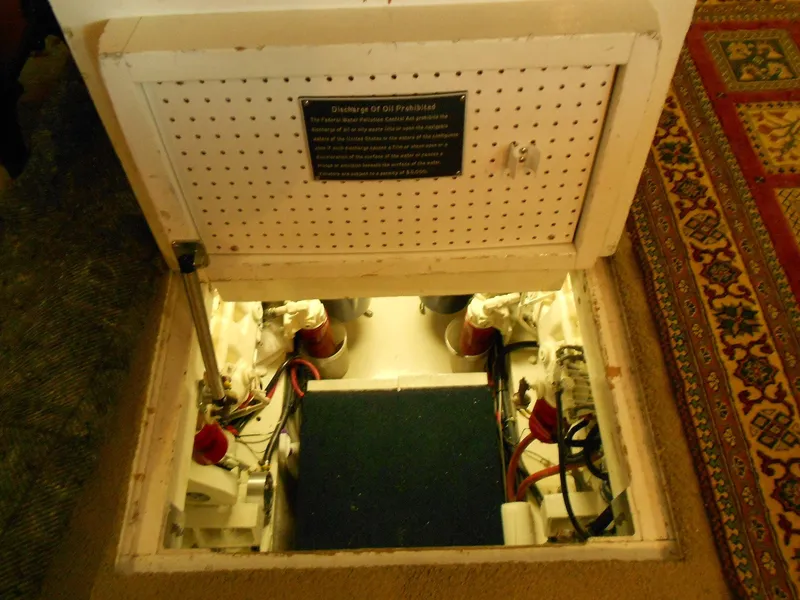 Slide: The Image of Engine compartment of 1985 Chris-Craft 500 Constellation Motor Yacht, showing mechanical components. - 45