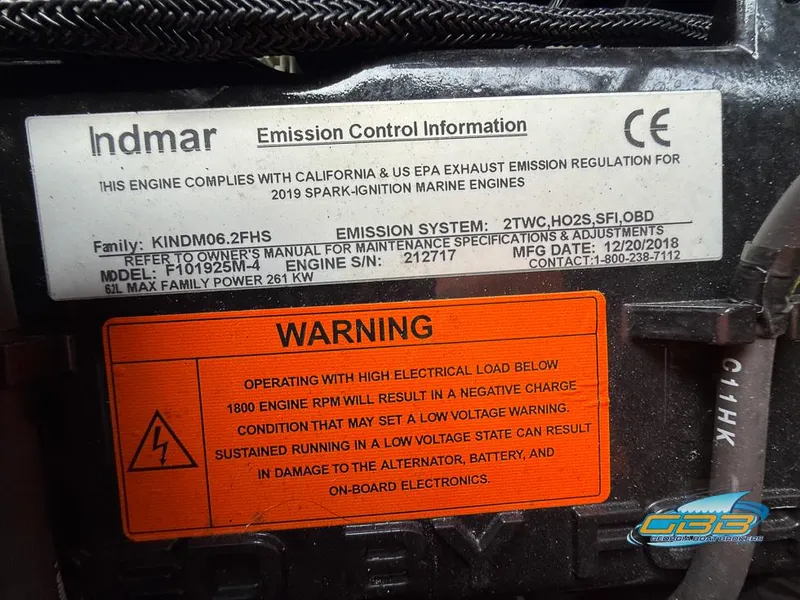 Slide: The Image of 2019 Moomba Craz engine emission control label with warning notice. - 30