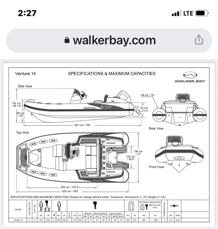 Slide: The Image of 2022 Walker Bay Venture 14 boat specifications and dimensions diagram. - 33