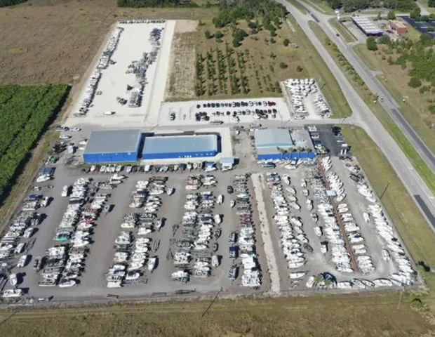 Slide: The Image of Aerial view of boat dealership featuring SunChaser Vista 18 Fish, 2020. - 6