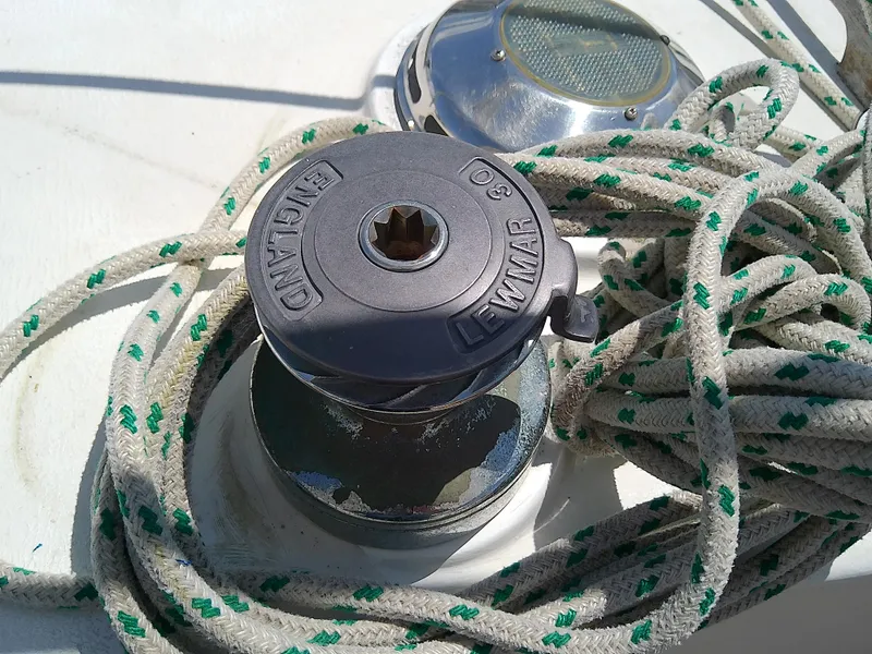 Slide: The Image of Winch and ropes on 1980 Whitby Yachts 42 sailboat deck. - 18
