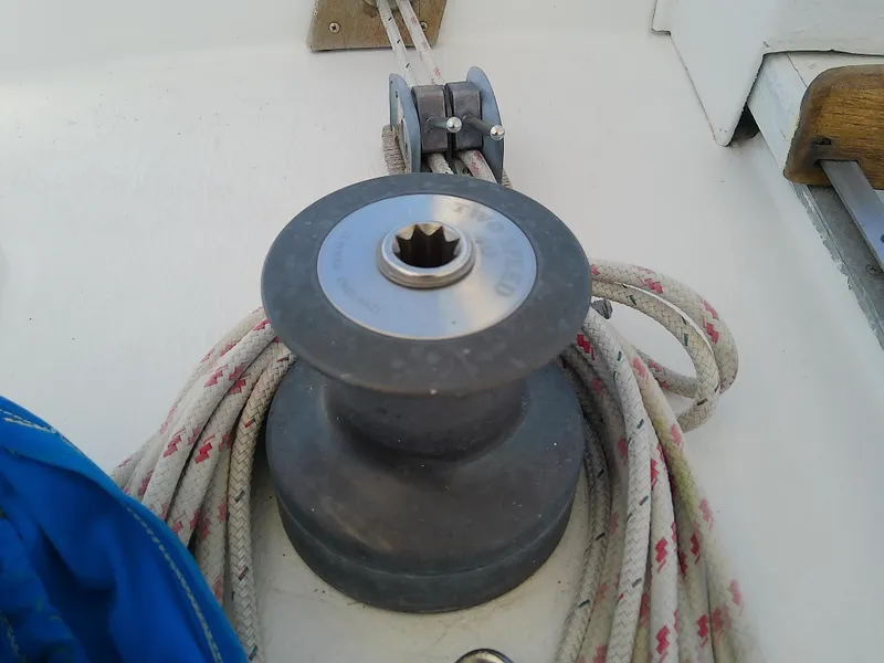 Slide: The Image of Winch and ropes on a 1980 Whitby Yachts 42 sailboat deck. - 19
