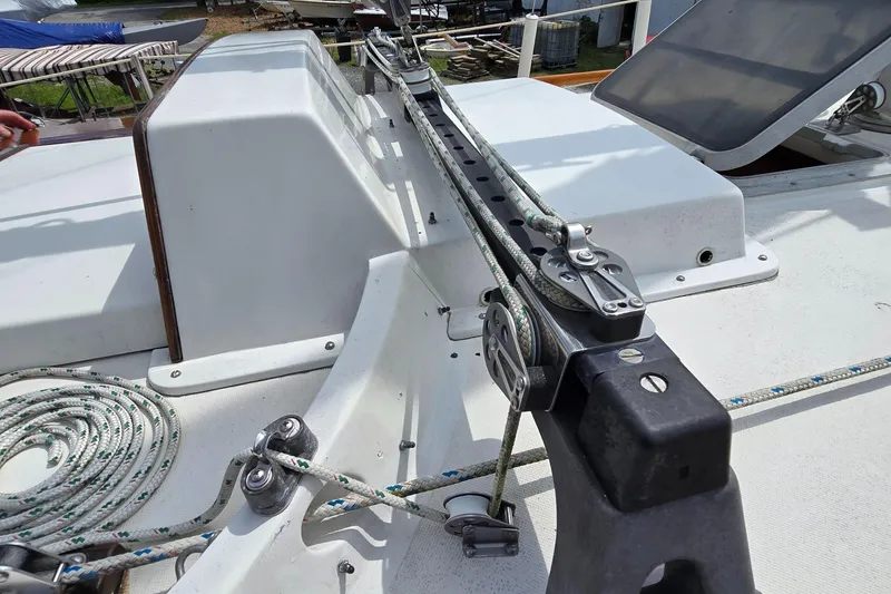 Slide: The Image of Deck of 1984 Bristol 31.1 sailboat with rigging and ropes. - 31