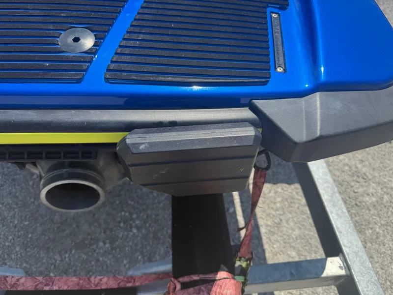 Slide: The Image of 2019 Yamaha WaveRunner EXR rear view, blue and black detailing, on a trailer. - 2