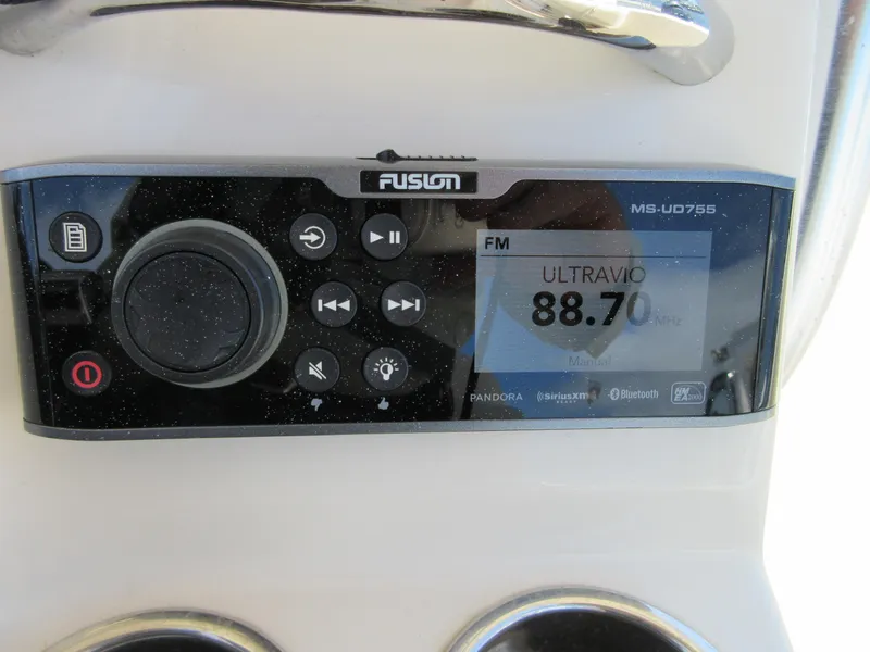 Slide: The Image of Fusion MS-UD755 radio on 2019 Grady-White Fisherman 236, tuned to 88.70 FM. - 26