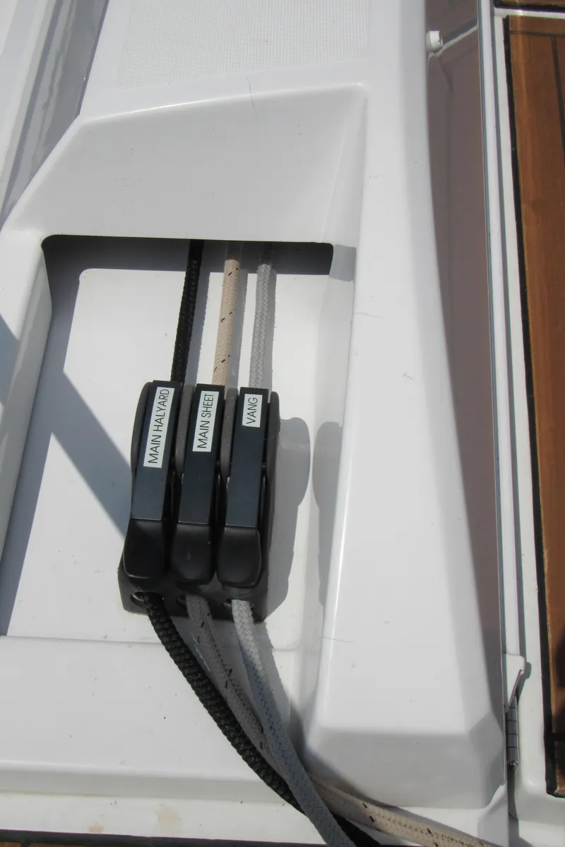 Slide: The Image of Deck cleats and lines on a 2020 Beneteau Oceanis 46.1 sailboat. - 26