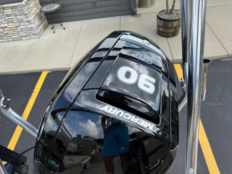 Slide: The Image of Mercury 90 HP outboard motor on 2023 Bentley Pontoons LE 200. - 2