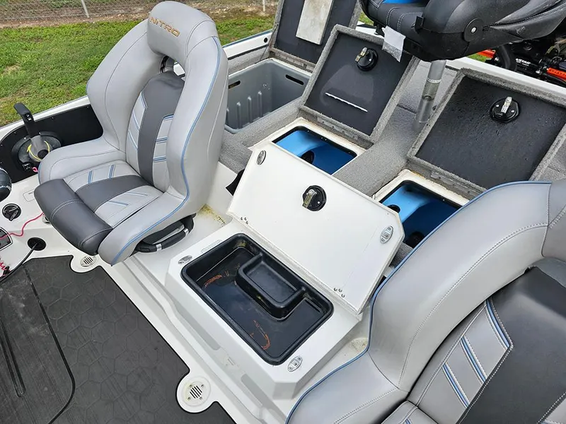 Slide: The Image of 2023 Nitro Z20 Pro boat interior with seating and storage compartments. - 13