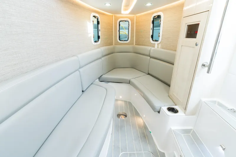 Slide: The Image of Luxurious interior of 2023 HCB 42 Lujo boat with elegant seating and modern design. - 19