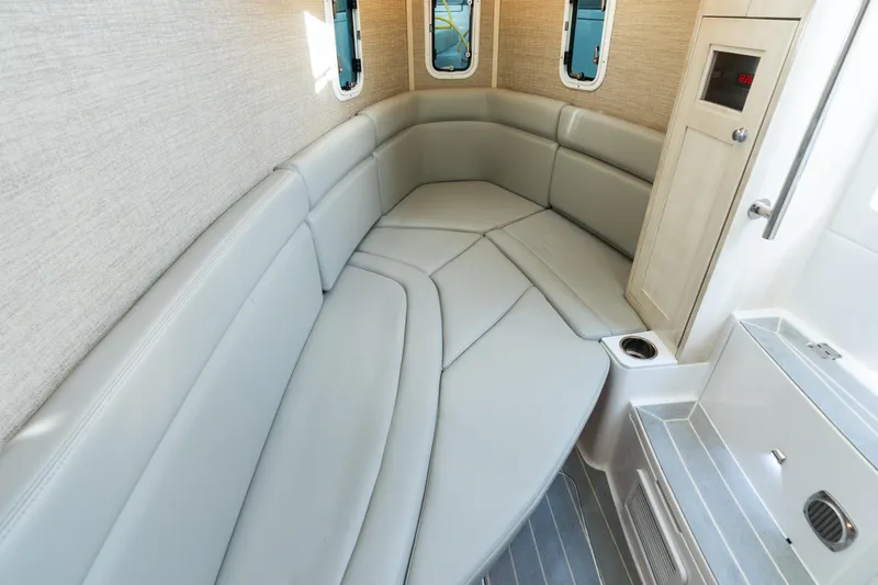 Slide: The Image of Luxurious interior of 2023 HCB 42 Lujo boat with plush seating and modern design. - 35