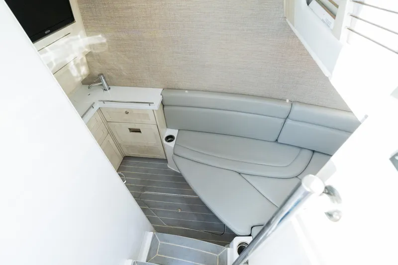 Slide: The Image of Luxurious interior of 2023 HCB 42 Lujo boat with sleek seating and modern amenities. - 42