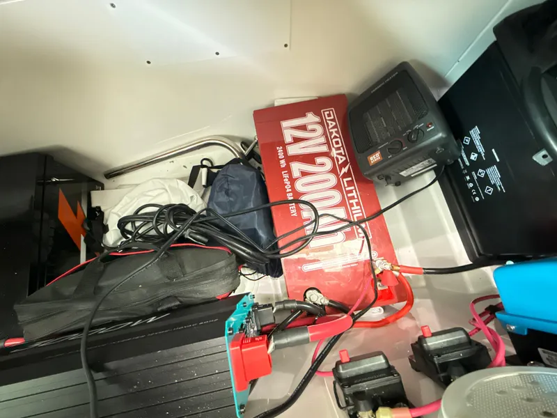 Slide: The Image of Interior of 2019 Axopar 28 CABIN with lithium battery and electrical equipment. - 55