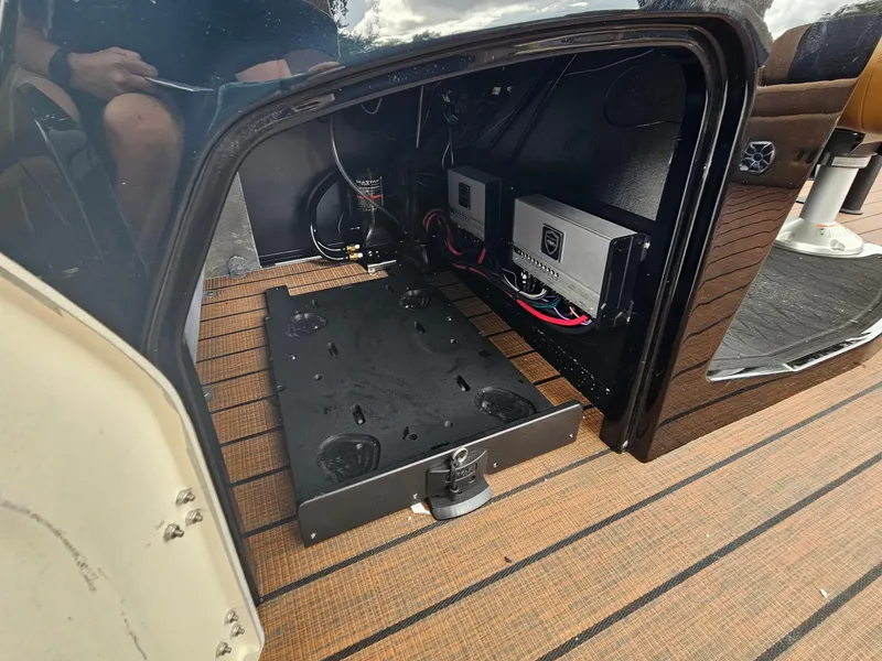 Slide: The Image of Interior view of 2026 Bentley Pontoons Elite 253 Swingback, showcasing electronic components and wiring. - 29