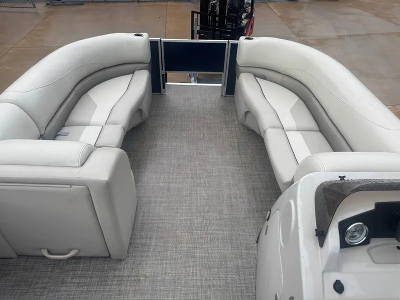 Slide: The Image of 2022 Cypress Cay Seabreeze 232 pontoon boat interior with spacious seating and modern design. - 3