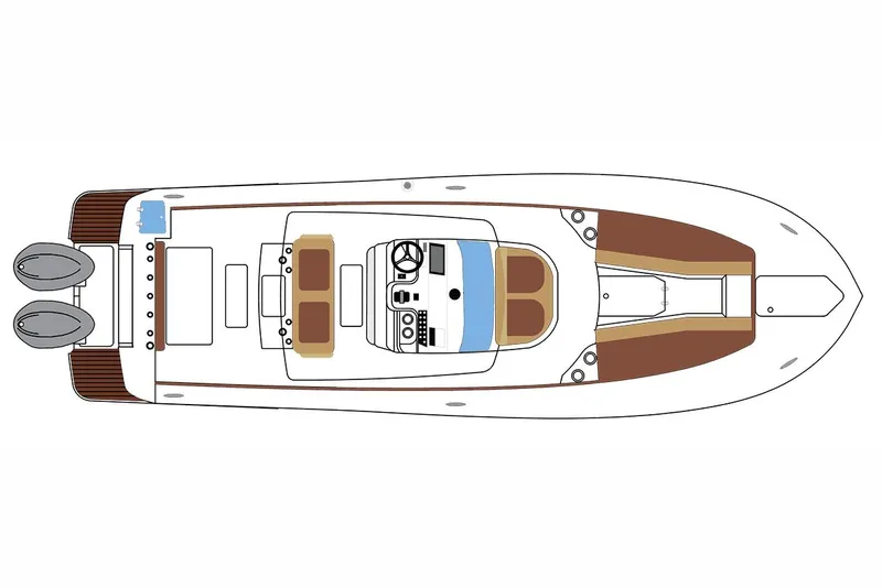 Slide: The Image of Manufacturer Provided Image: Top view of 2023 Scout 255 LXF boat layout with twin engines. - 46