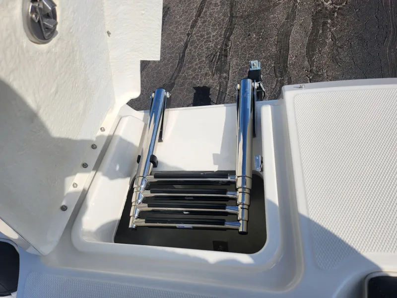 Slide: The Image of Stainless steel ladder on 2021 Bayliner DX 2000 boat deck. - 19