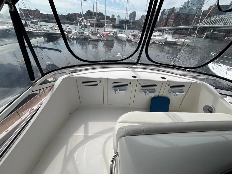 Slide: The Image of 2007 Carver 35 Super Sport yacht interior with marina view. - 8