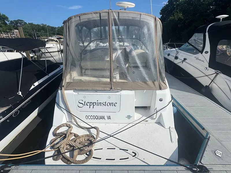Slide: The Image of 2001 Bayliner 2855 Ciera boat docked, named "Steppinstone," located in Occoquan, VA. - 3