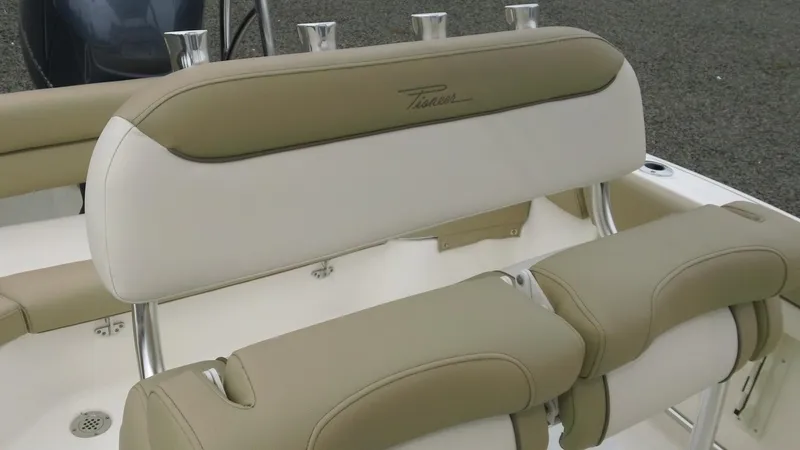 Slide: The Image of 2026 Pioneer 202 Islander boat seating with beige and white upholstery. - 19