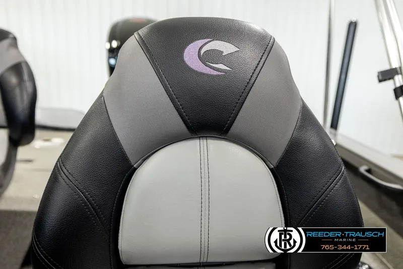 Slide: The Image of Crestliner 1850 FISHHAWK 2022 boat seat with logo, Reeder-Trausch Marine branding. - 35