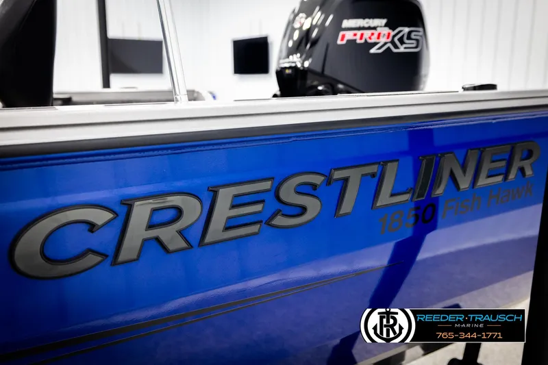 Slide: The Image of 2022 Crestliner 1850 Fish Hawk boat with Mercury Pro XS engine, showcased at Reeder-Trausch Marine. - 48
