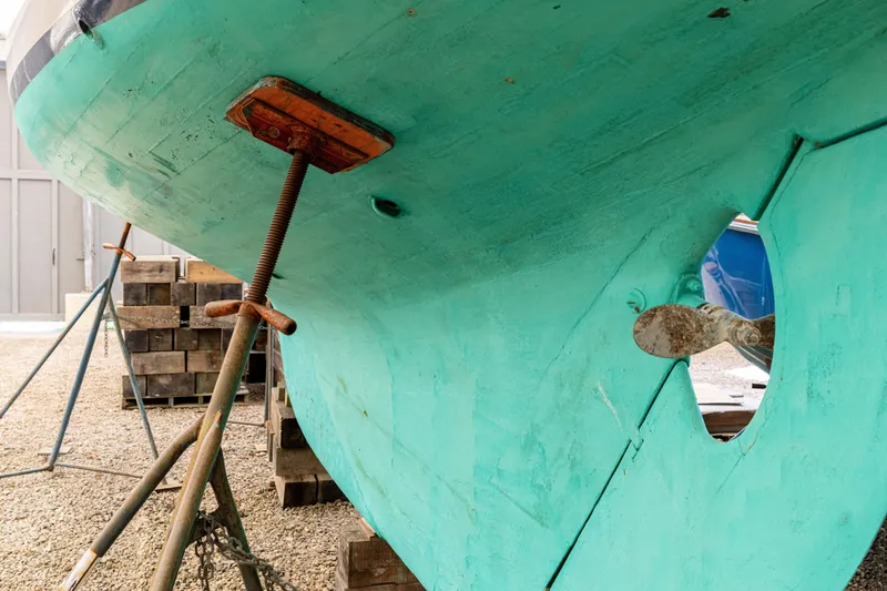 Slide: The Image of Underwater view of a 1964 Concordia 39 sailboat hull in dry dock. - 26