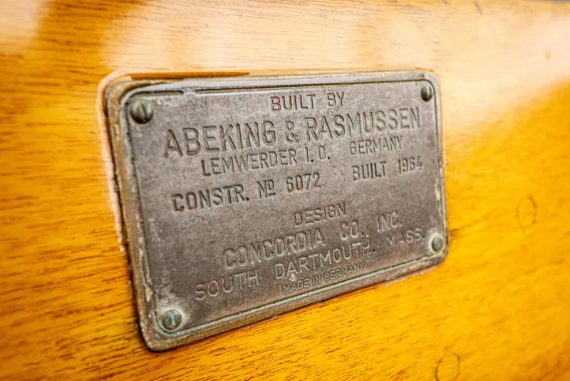 Slide: The Image of Plaque on 1964 Concordia 39 sailboat by Abeking & Rasmussen, Germany. - 39