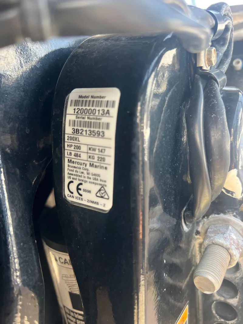 Slide: The Image of Close-up of Mercury Marine engine label on 2022 Axopar 22 T-Top boat. - 17