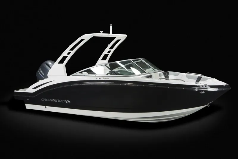 Slide: The Image of Manufacturer Provided Image: 2019 Chaparral 210 Suncoast boat with sleek black and white design. - 28